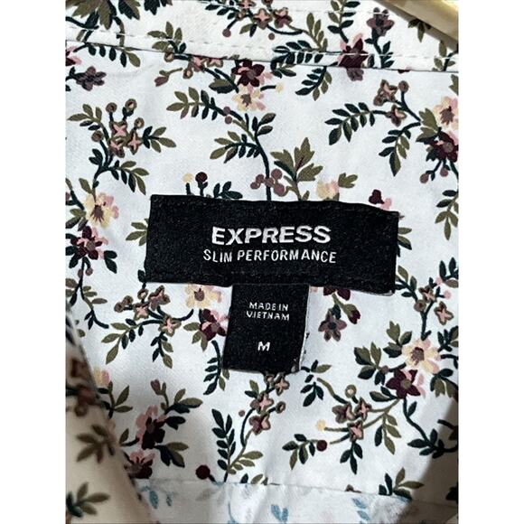 Express Slim Performance Shirt Mens Medium Floral Collared Button Up Stretch - Picture 10 of 12